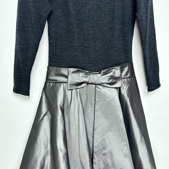 Rickie Freeman Teri Jon Wool Fit and Flare Bow Taffeta Dress | Gray Silver |SZ 2 - Picture 4 of 10